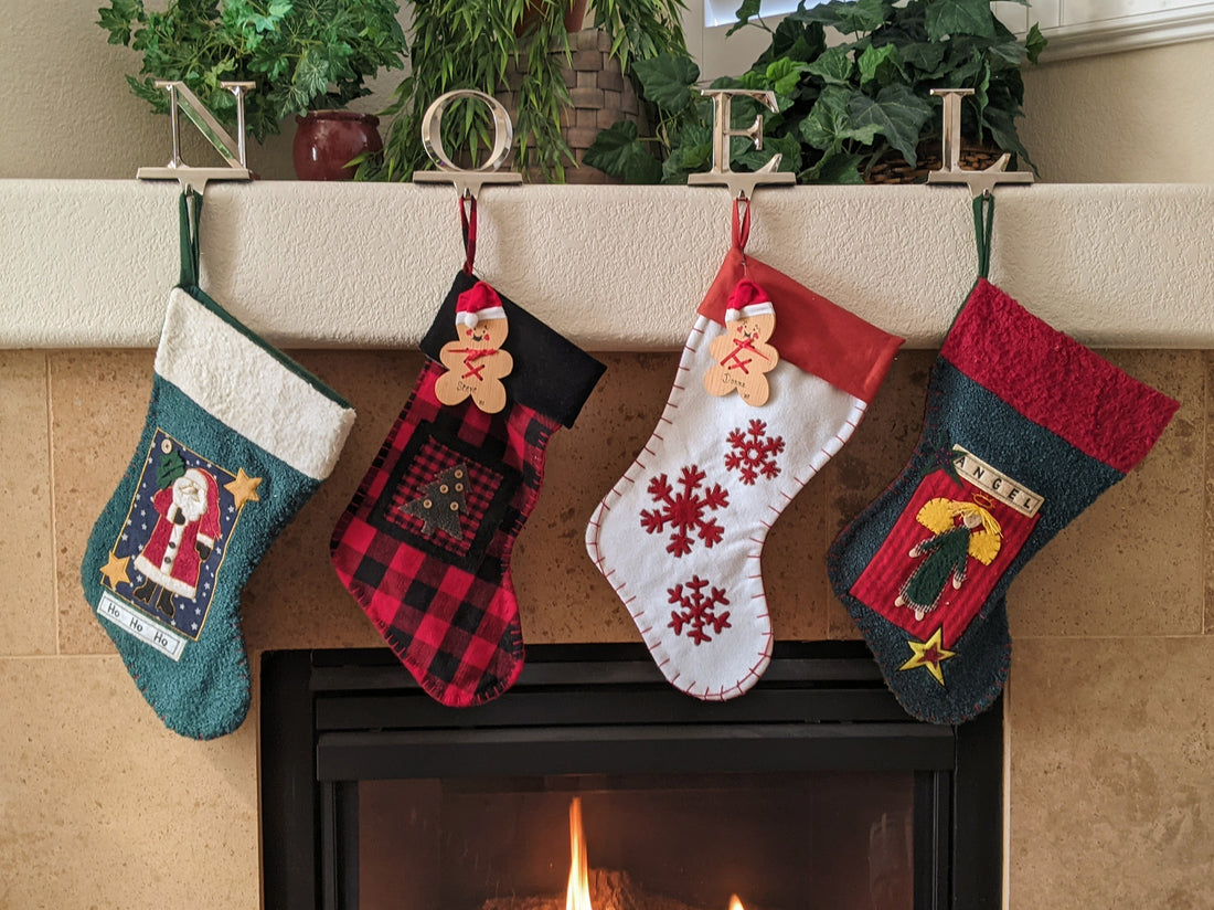 Christmas stockings hanging from a mantle