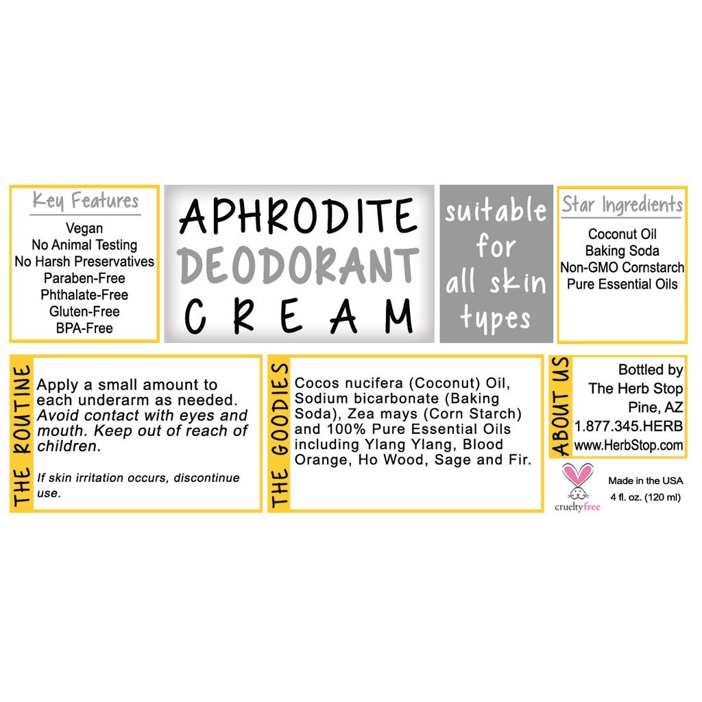 Aphrodite Deodorant Cream label