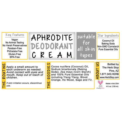 Aphrodite Deodorant Cream label