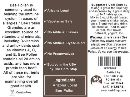 Bee Pollen Arizona Label - Back