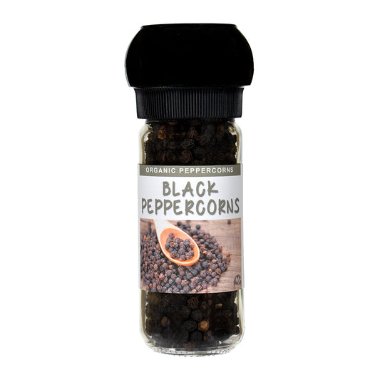 Organic Black Peppercorns Spice Jar with Grinder Lid