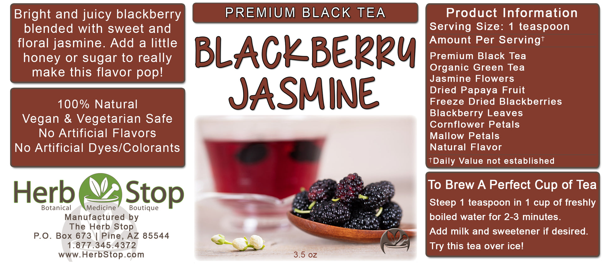 Blackberry Jasmine Loose Leaf Black Tea Label