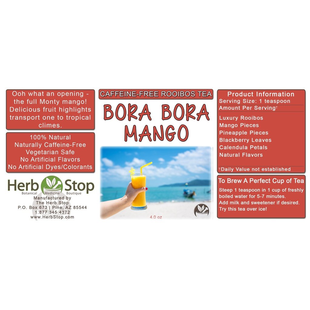 Bora Bora Mango Loose Leaf Rooibos Tea Label