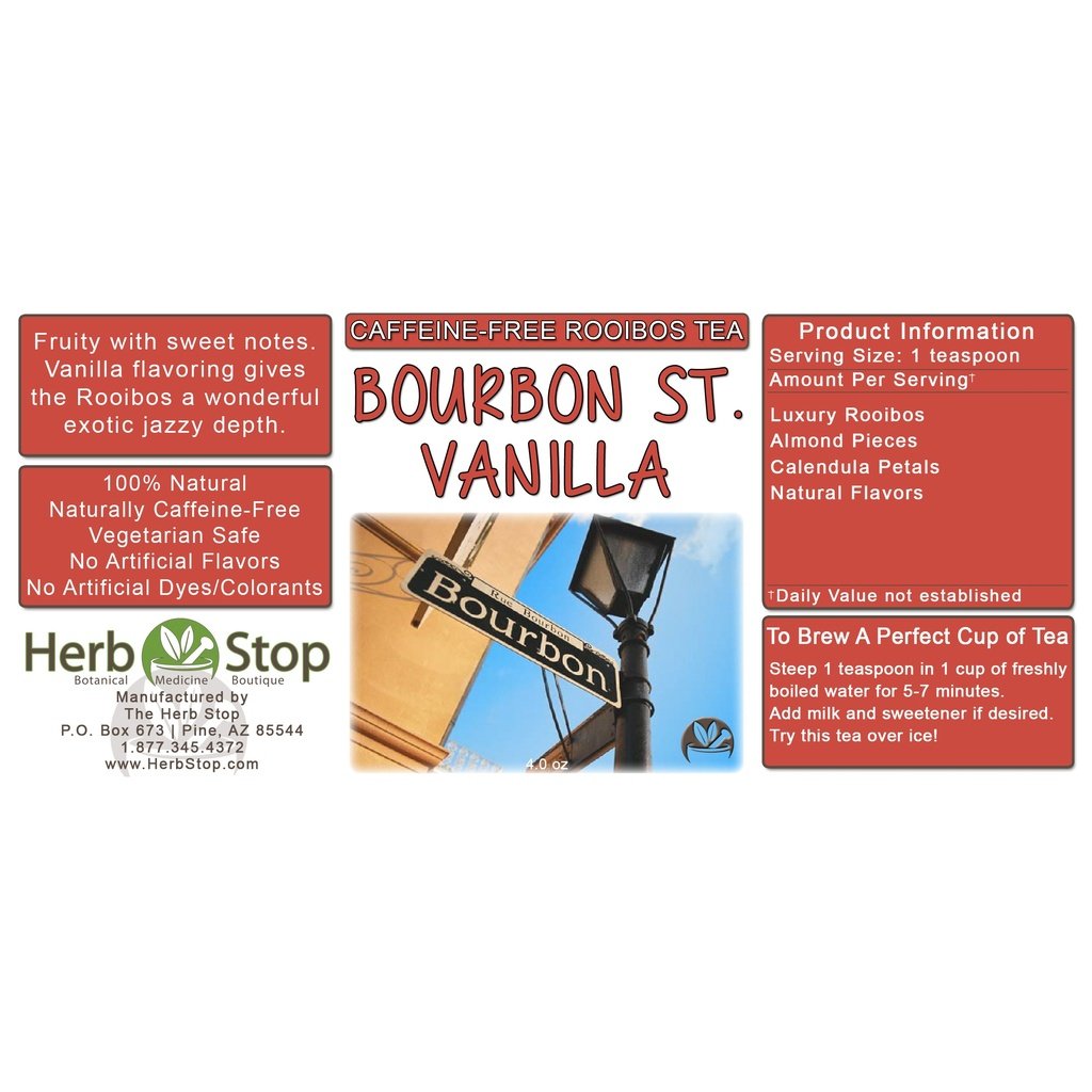 Bourbon Street Vanilla Loose Leaf Rooibos Tea Label