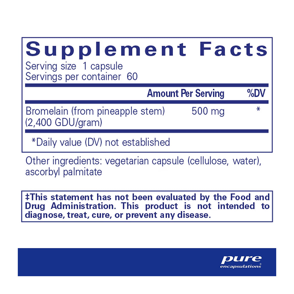 Supplement Facts for Bromelain 2400 500mg by Pure Encapsulations 