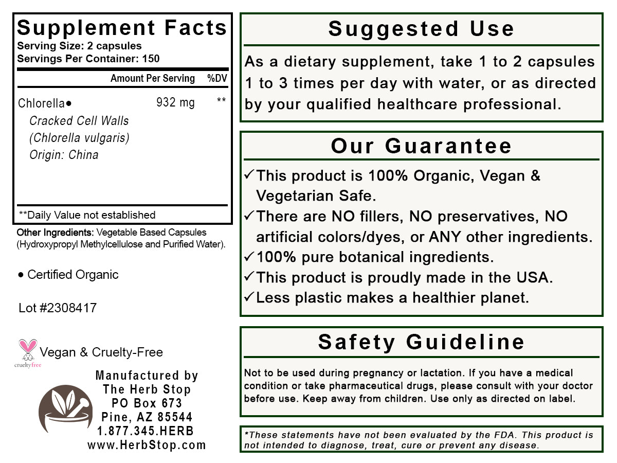 Chlorella Capsules Label - Back