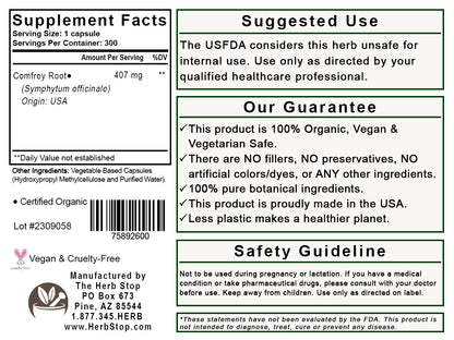 Comfrey Root Capsules Label - Back