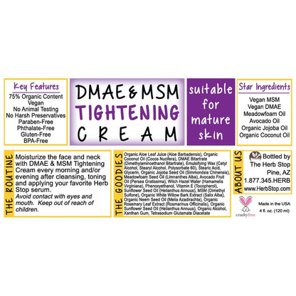 DMAE & MSM Tightening Cream Label