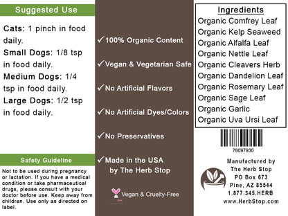 Dog & Cat Formula Label - Back