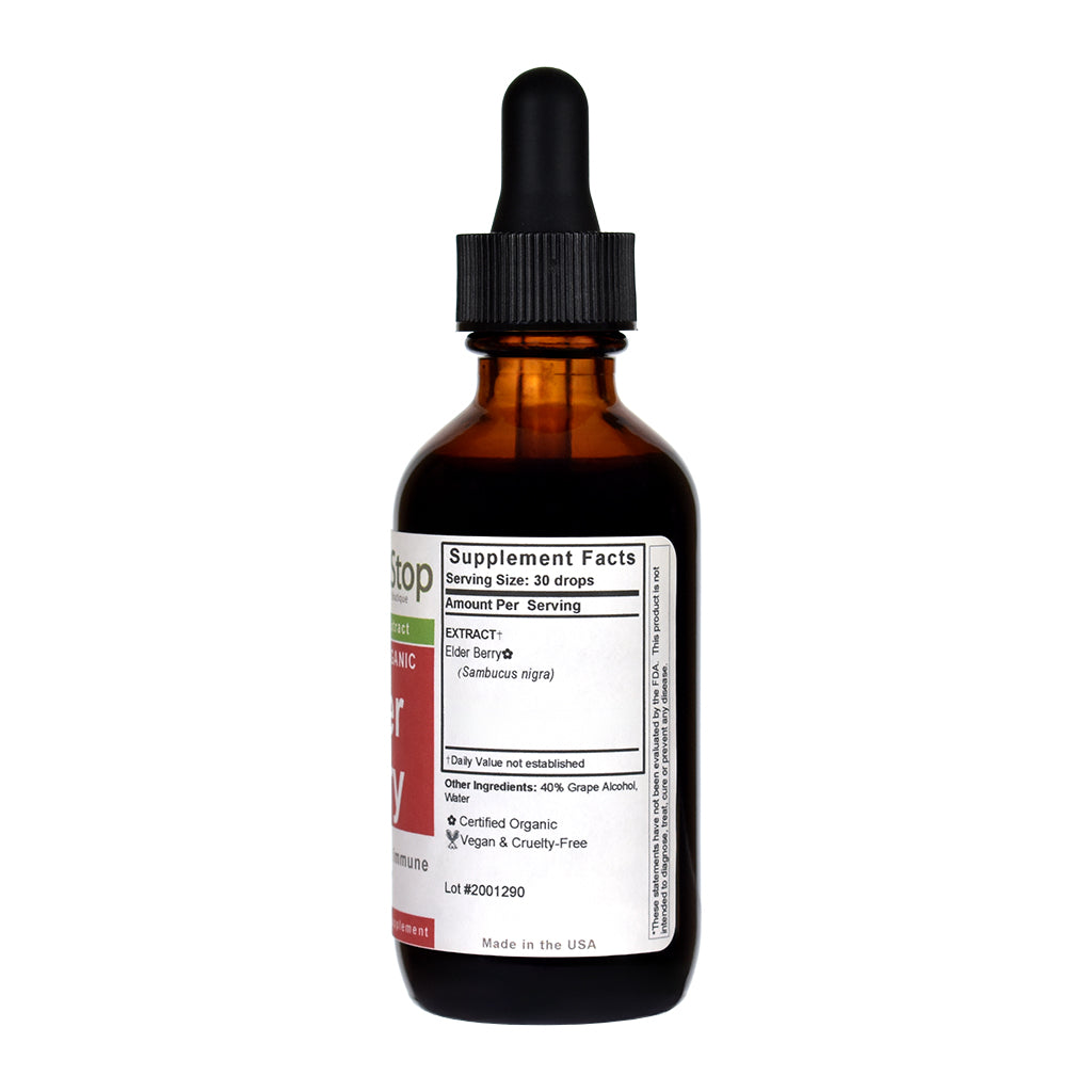 Organic Elder Berry Liquid Extract 2 oz Bottle - Right