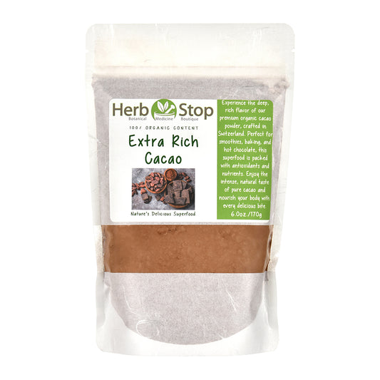 Extra Rich Cacao Powder in a white bag