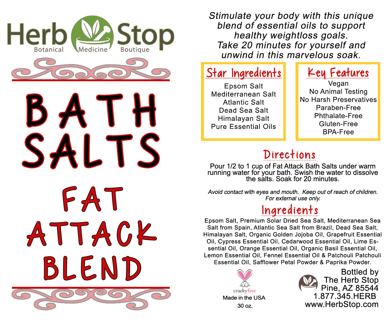 Fat Attack Blend Bath Salts Label