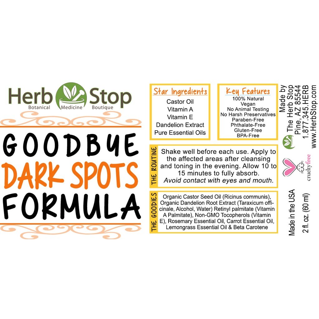 Goodbye Dark Spots Formula Label