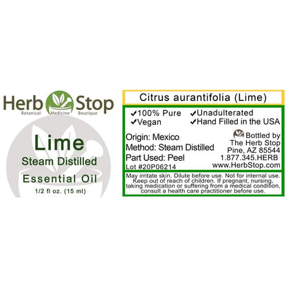 Lime Steam Distilled Essential Oil Label