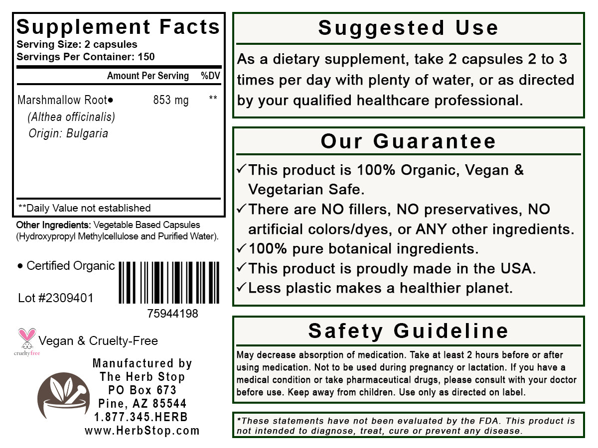 Marshmallow Root Capsules Label - Back