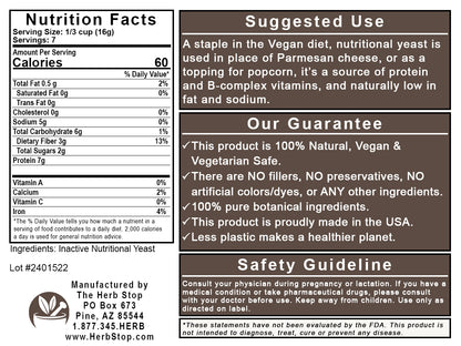 Nutritional Yeast Label - Back