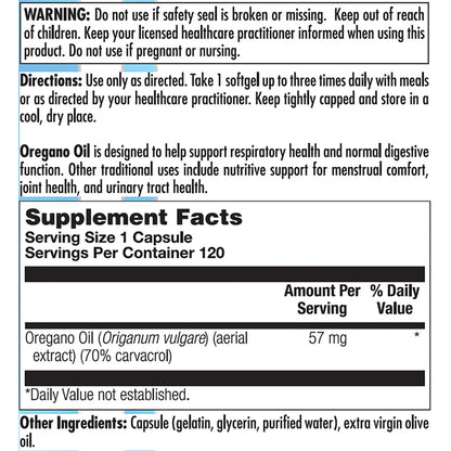 Oregano Oil Nutra BioGenesis Supplement Facts