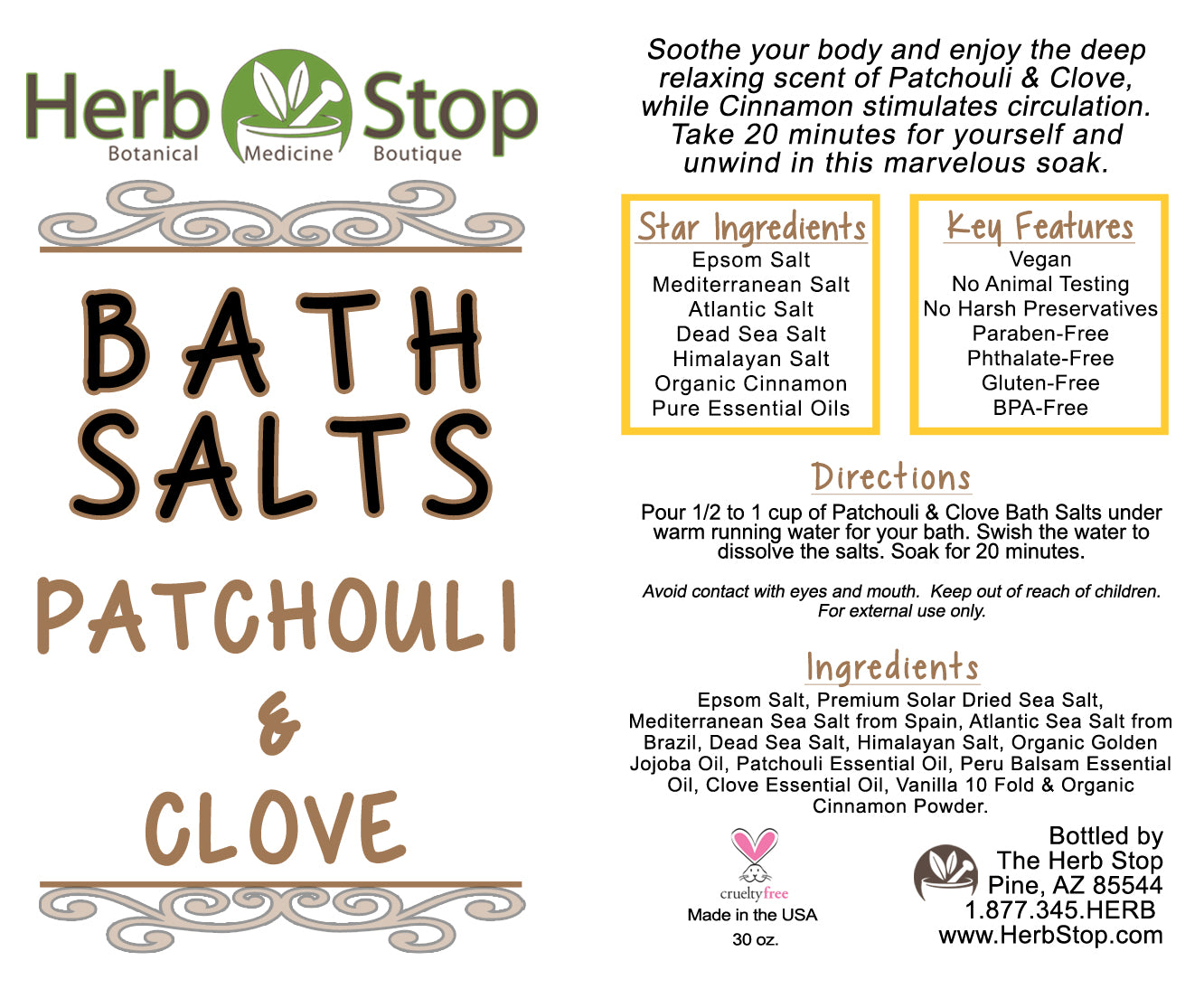 Patchouli & Clove Bath Salts Label