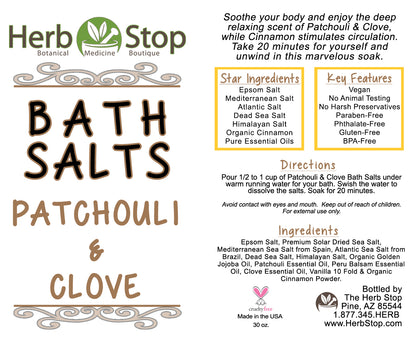 Patchouli & Clove Bath Salts Label