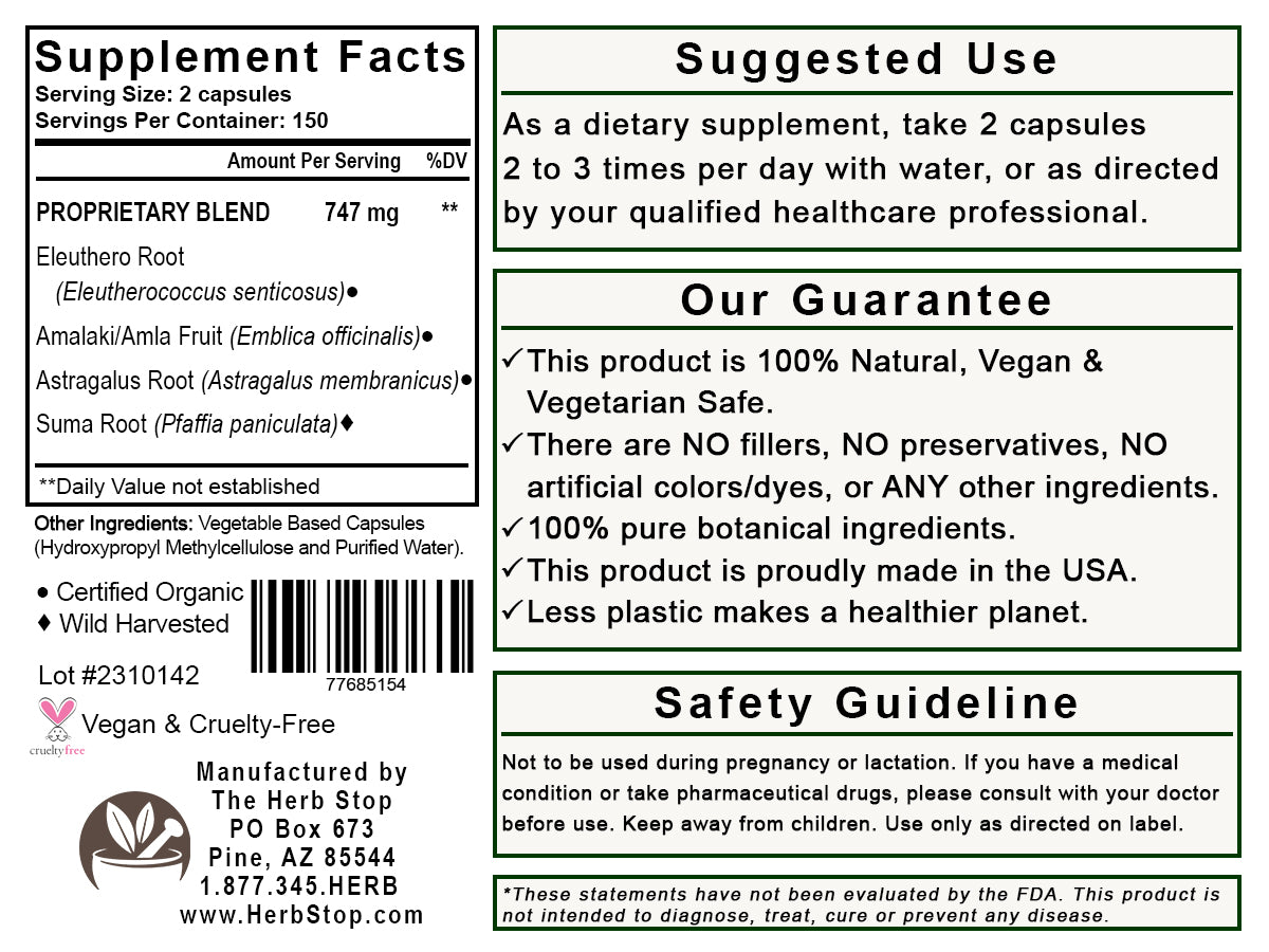 Personal Immunity Capsules Label - Back