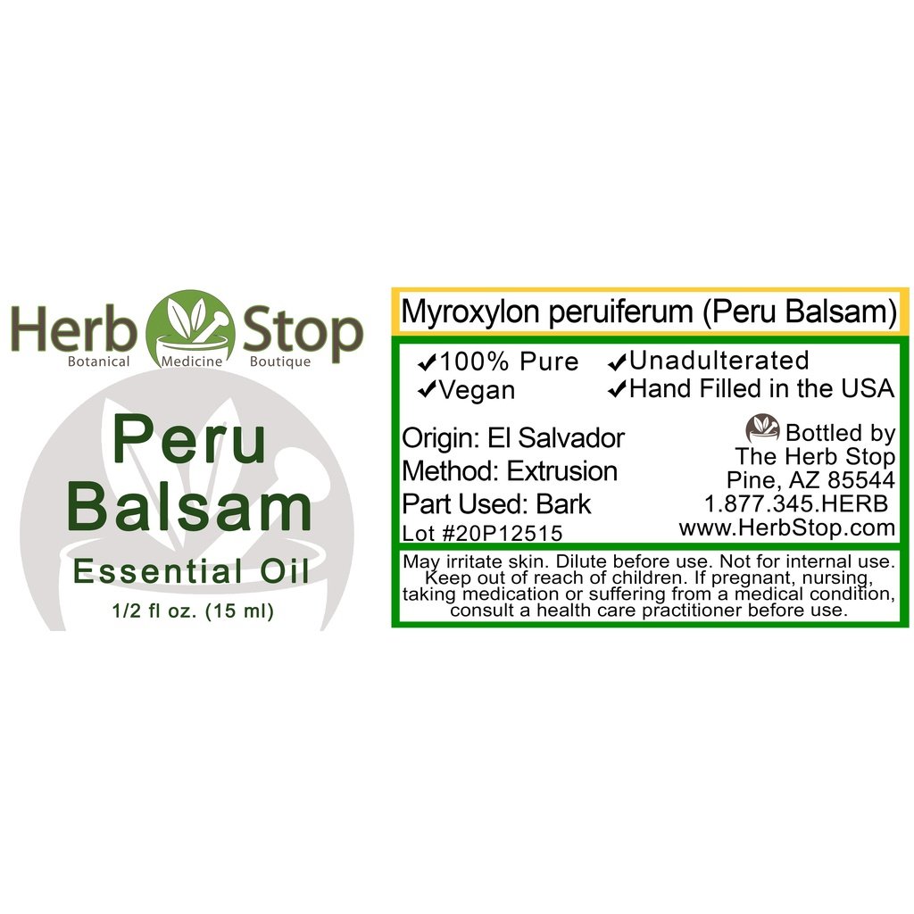 Peru Balsam Essential Oil Label