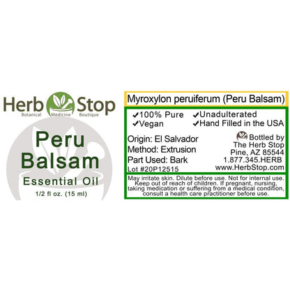 Peru Balsam Essential Oil Label
