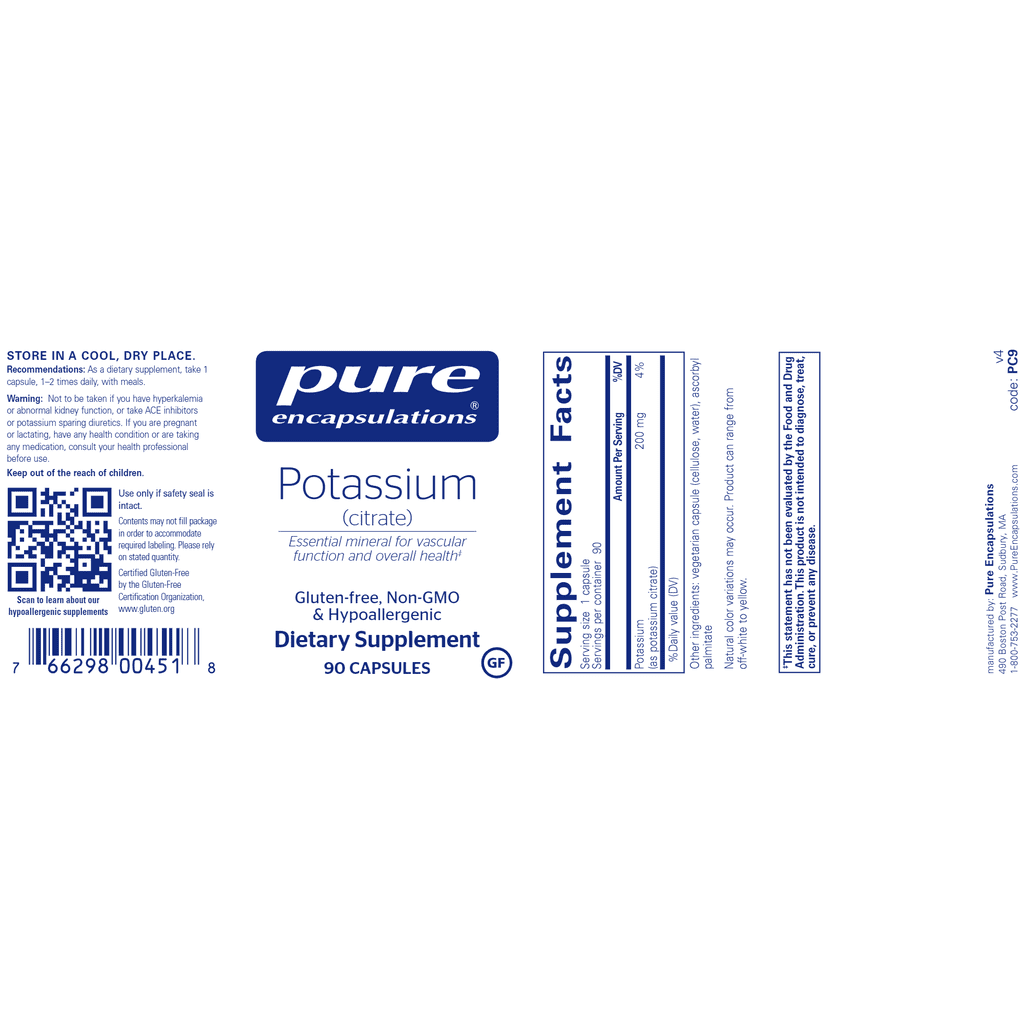 Potassium Citrate Label by Pure Encapsules 