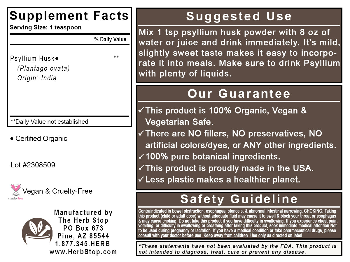 Organic Psyllium Husk Powder Label - Back