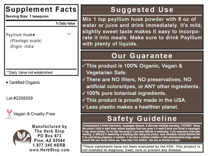 Organic Psyllium Husk Powder Label - Back