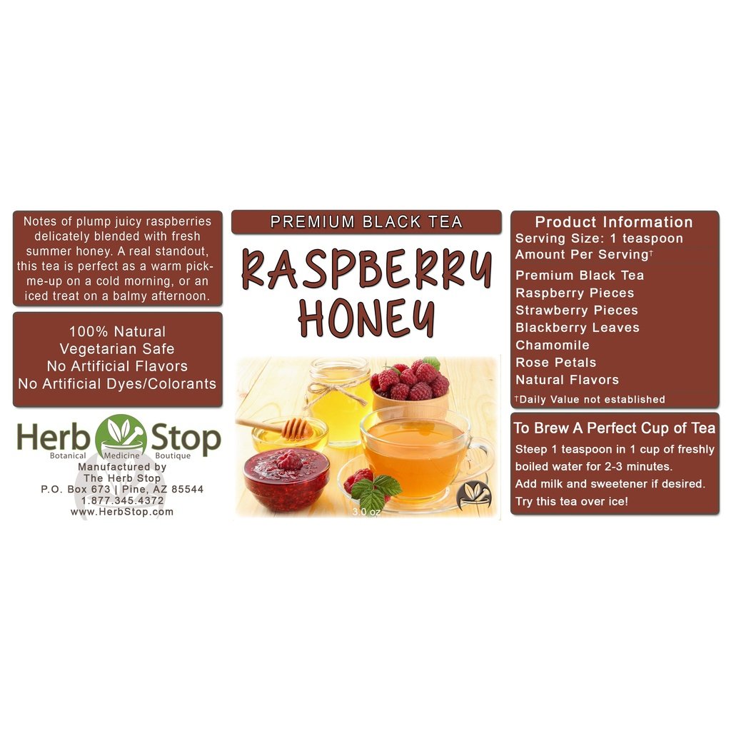 Raspberry Honey Loose Leaf Black Tea Label