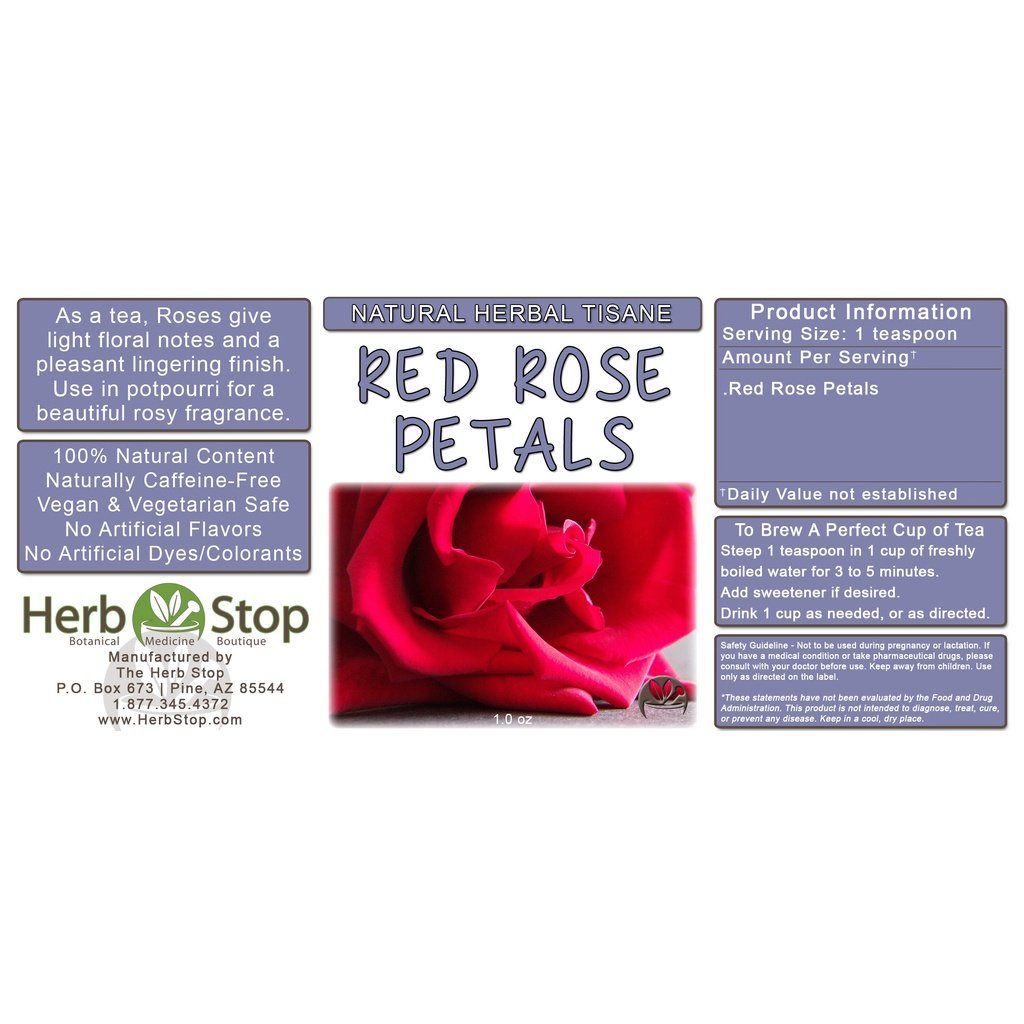 Red Rose Petals Loose Leaf Herbal Tea Label