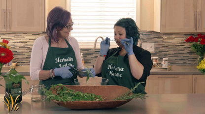 Making a fresh infused oil smelling herbs