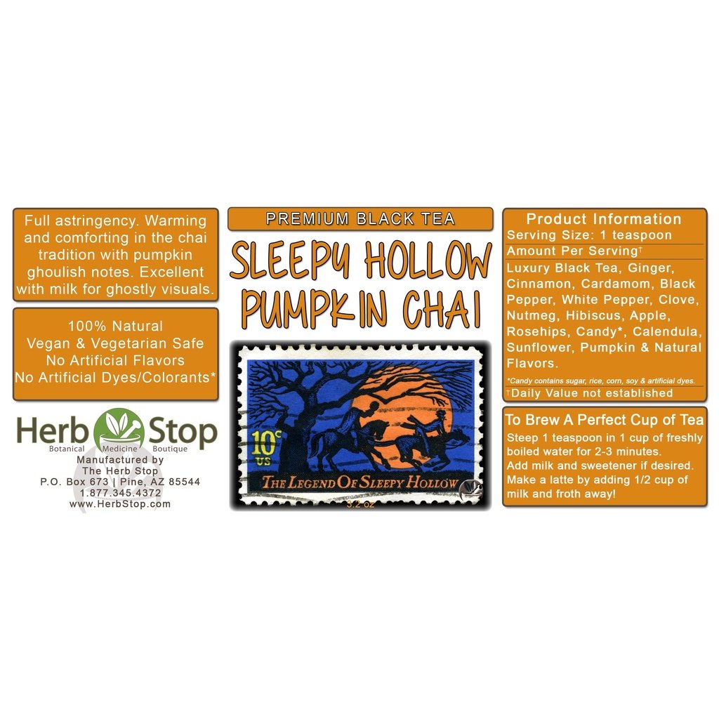 Sleepy Hollow Pumpkin Chai Loose Leaf Black Tea Label