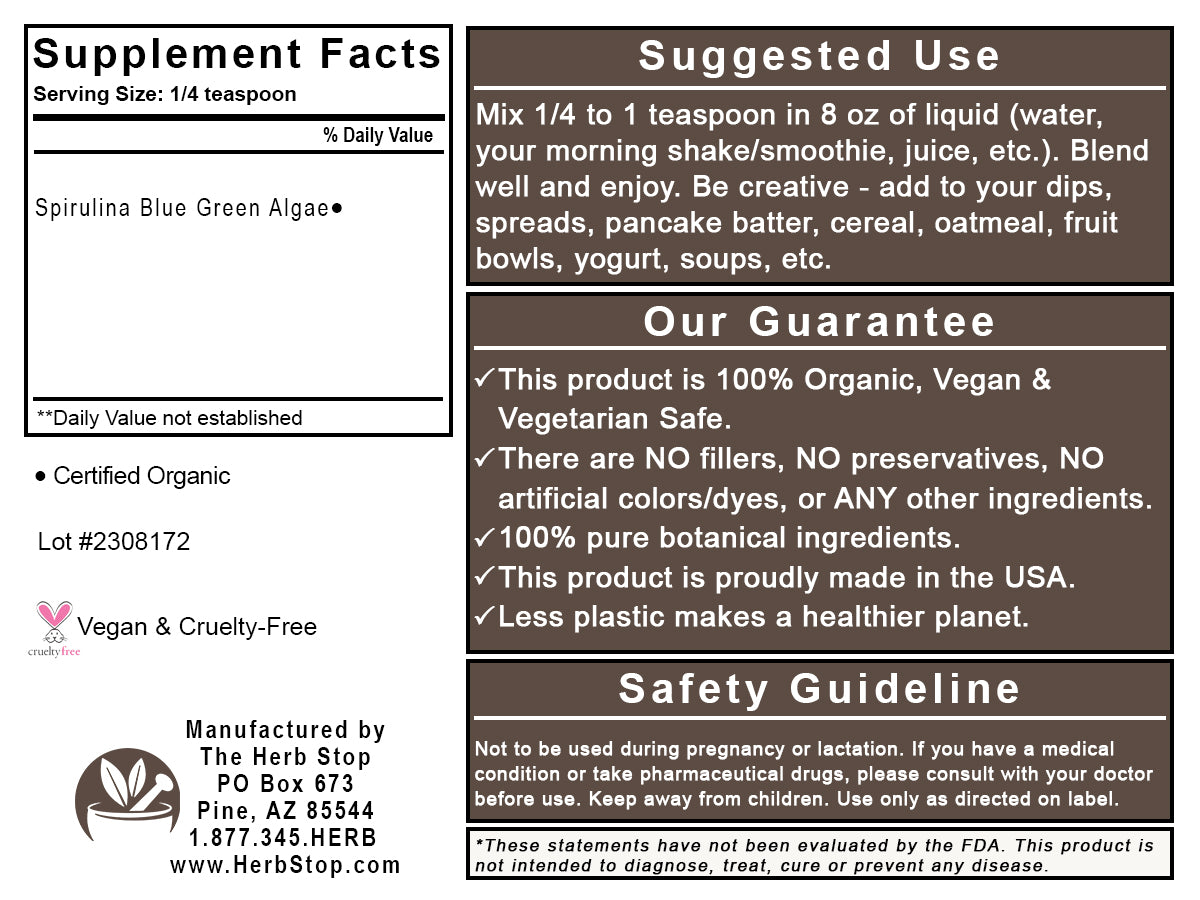 Organic Spirulina Powder Label - Back