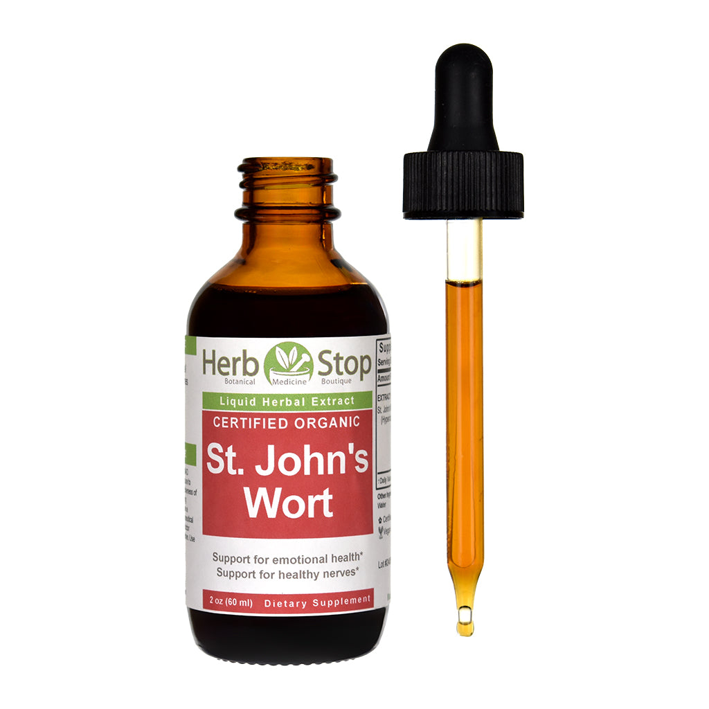 Organic St John's Wort Liquid Extract 2 oz Bottle - Open