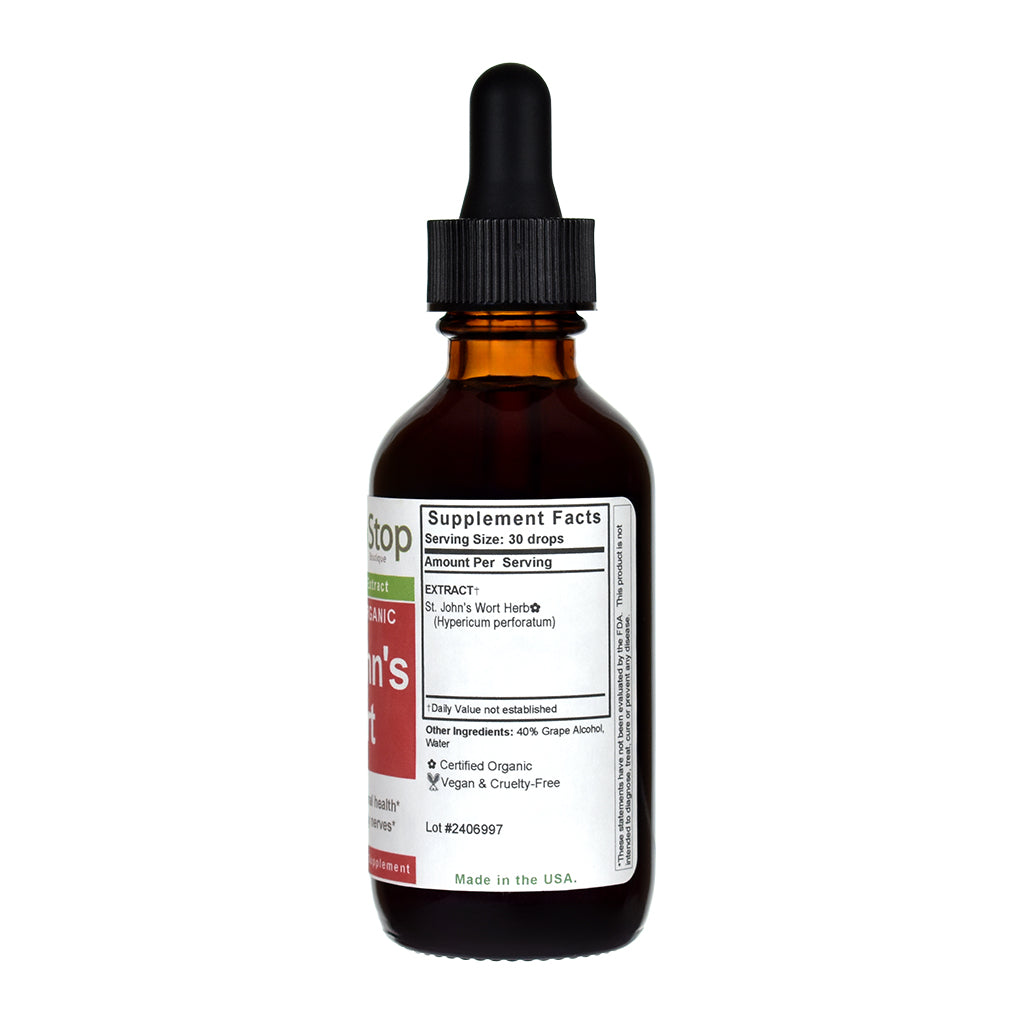 Organic St John's Wort Liquid Extract 2 oz Bottle - Right