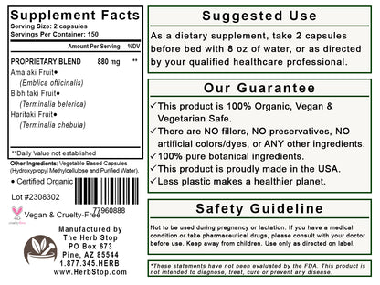 Triphala Capsules Label - Back