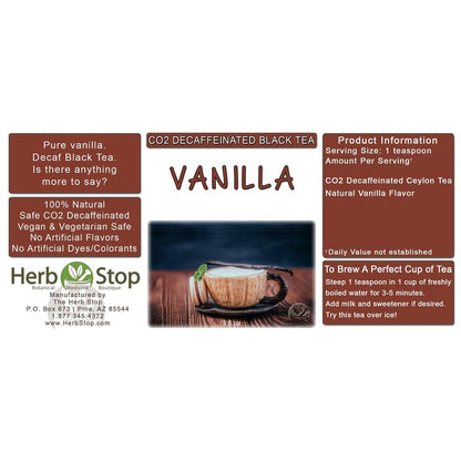 Vanilla Loose Leaf Decaf Black Tea Label