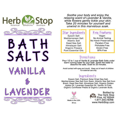 Vanilla & Lavender Bath Salts Label