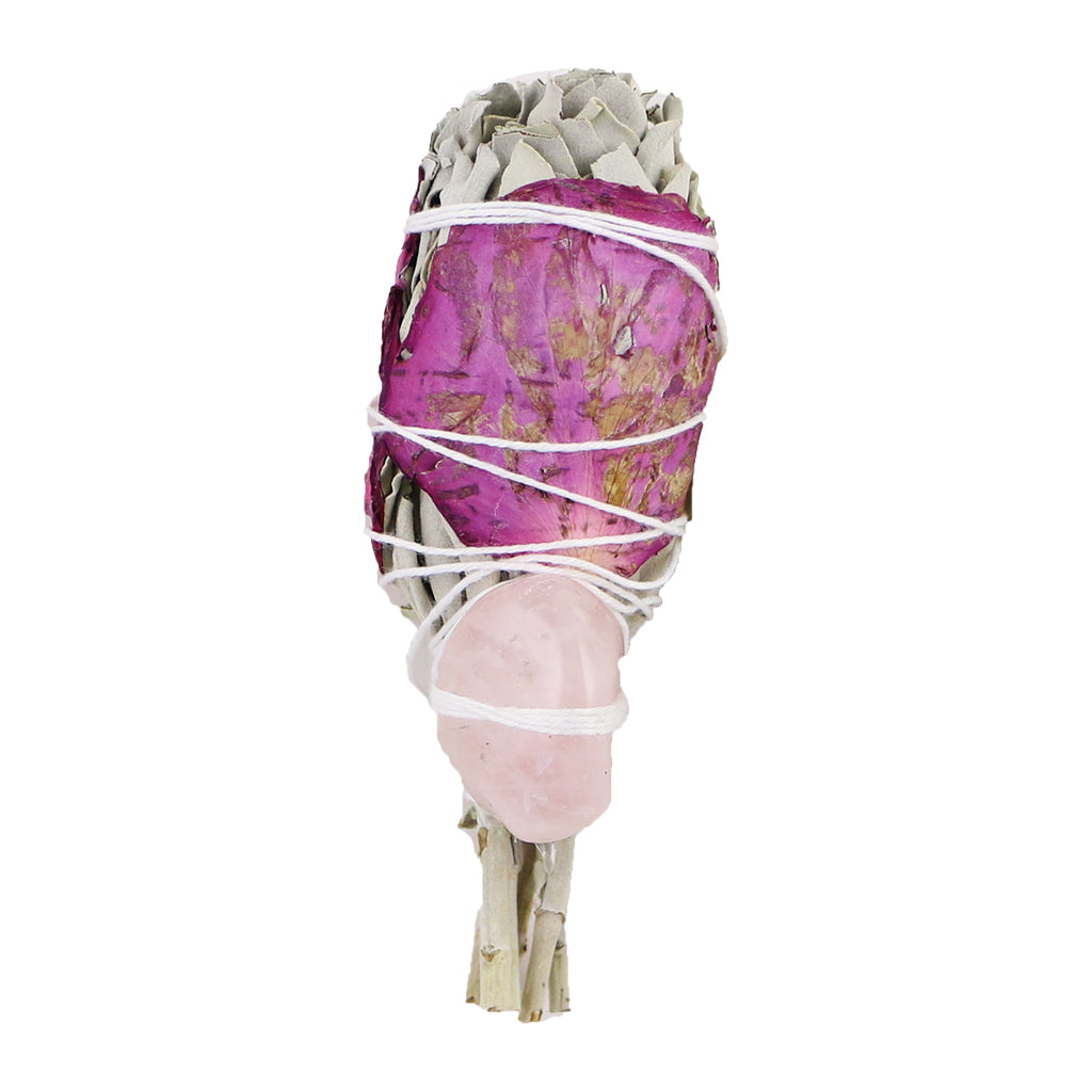 White Sage, Rose Petals & Rose Quartz Smudge Stick