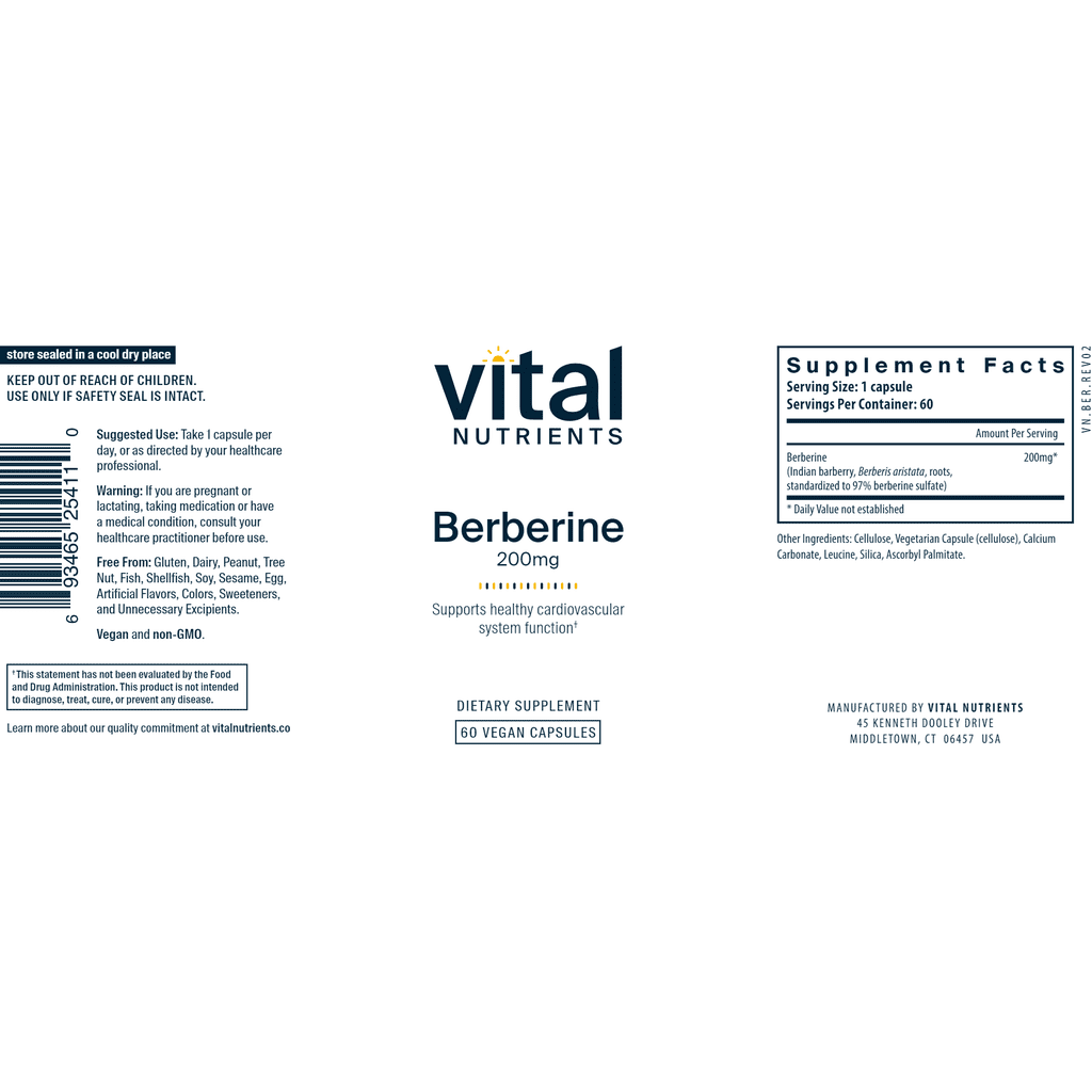 Berberine by Vital Nutrients Label