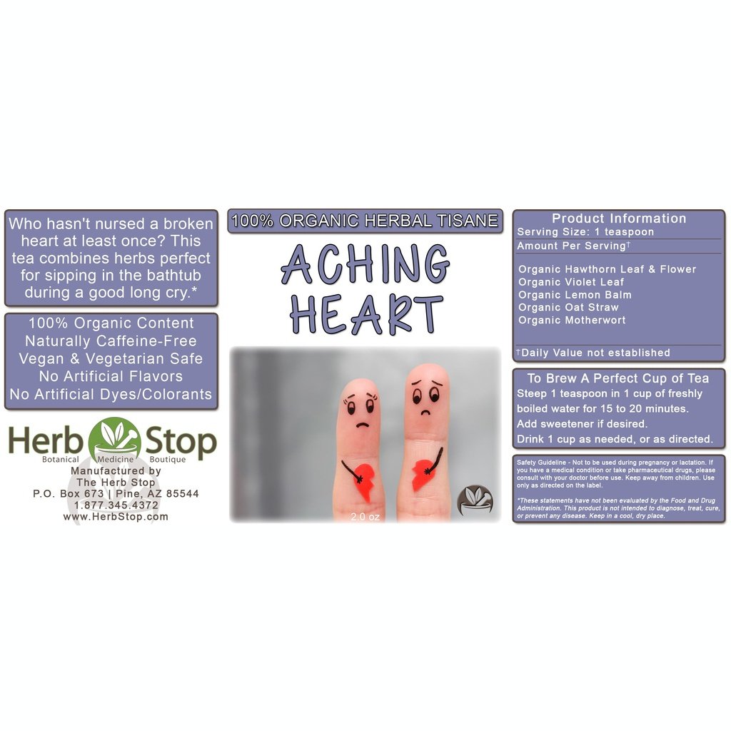 Organic Aching Heart Loose Leaf Herbal Tea Label