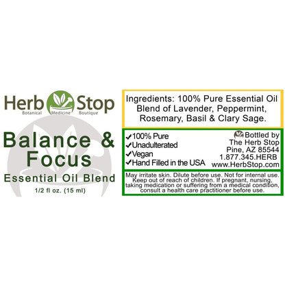 Balance & Focus Aromatherapy Essential Oil Blend Label