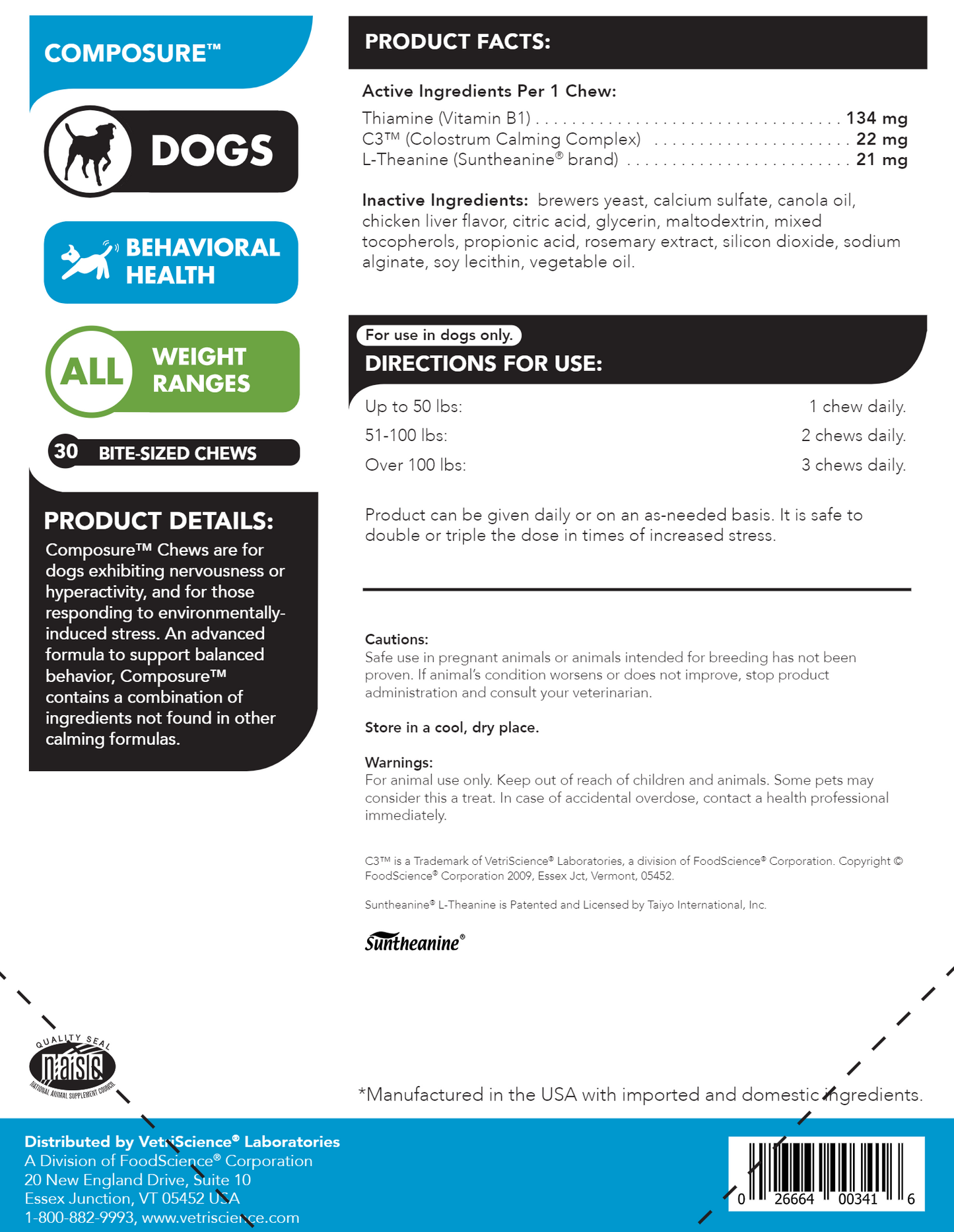 Composure Bite Size Chews Label by Vetri-Science