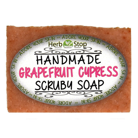 Handmade Grapefruit Cypress Scruby Soap Front