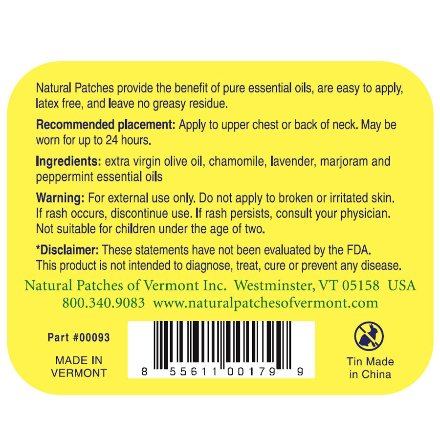 Natural Patches of Vermont Chamomile Soothing Migraine & Headache Formula