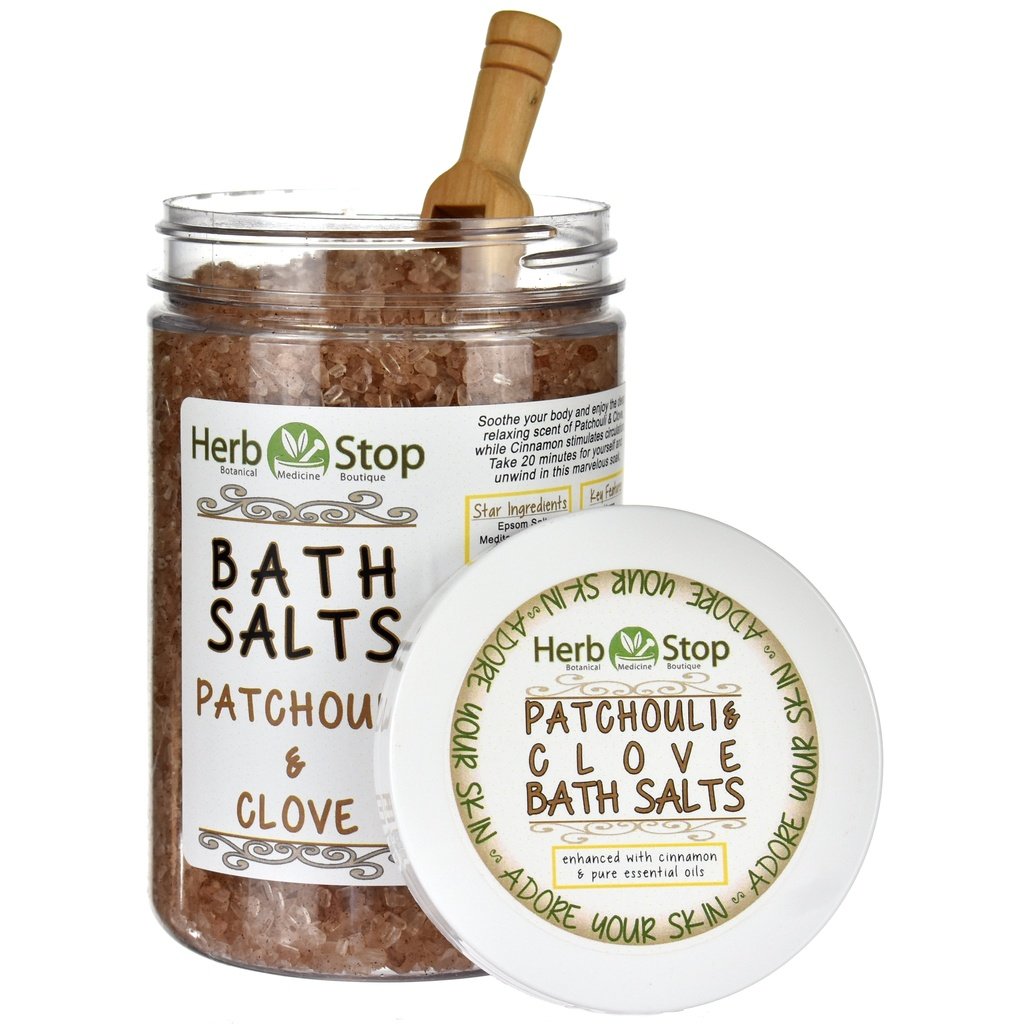 Patchouli & Clove Bath Salt Open Jar with Scoop