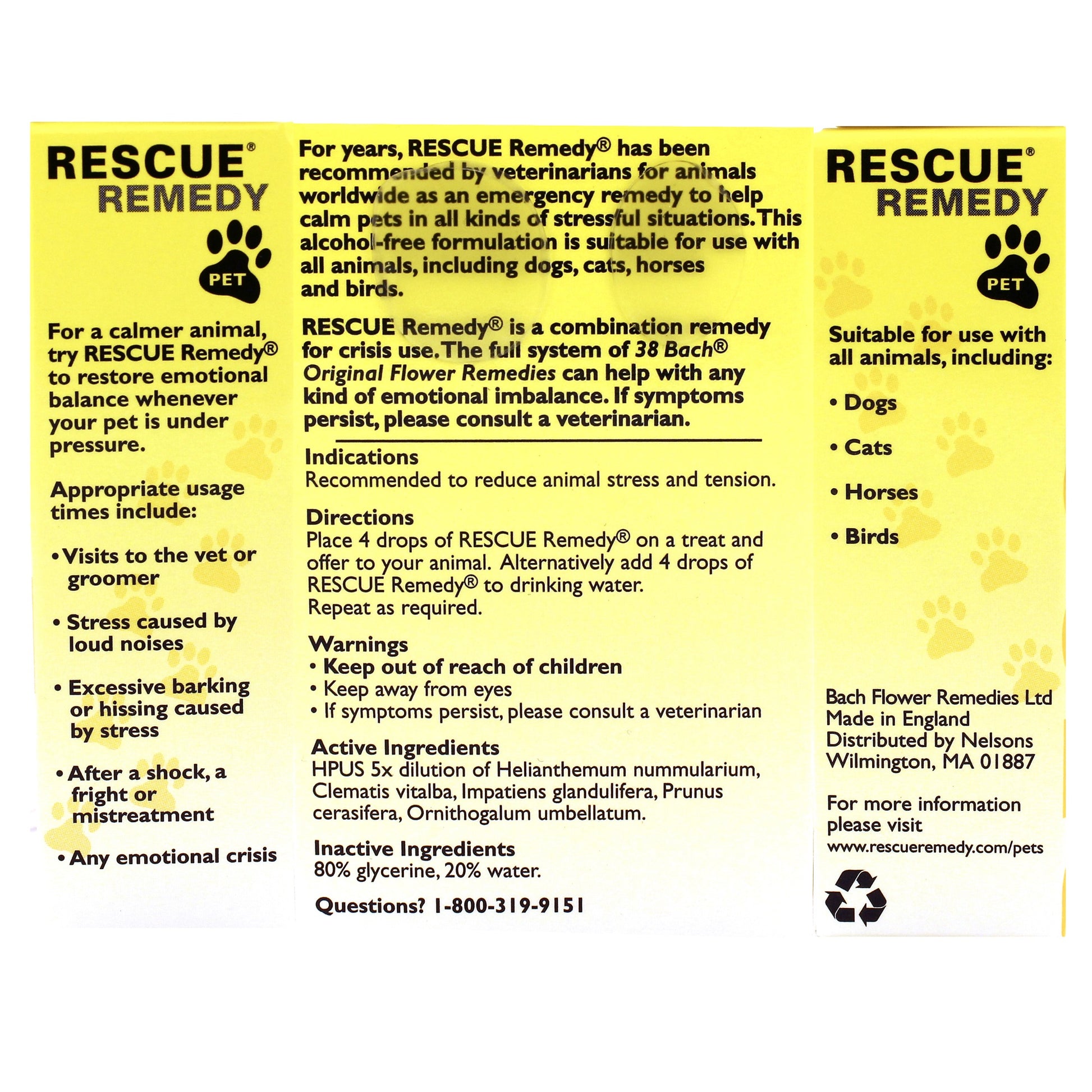 Rescue Remedy For Pets Label