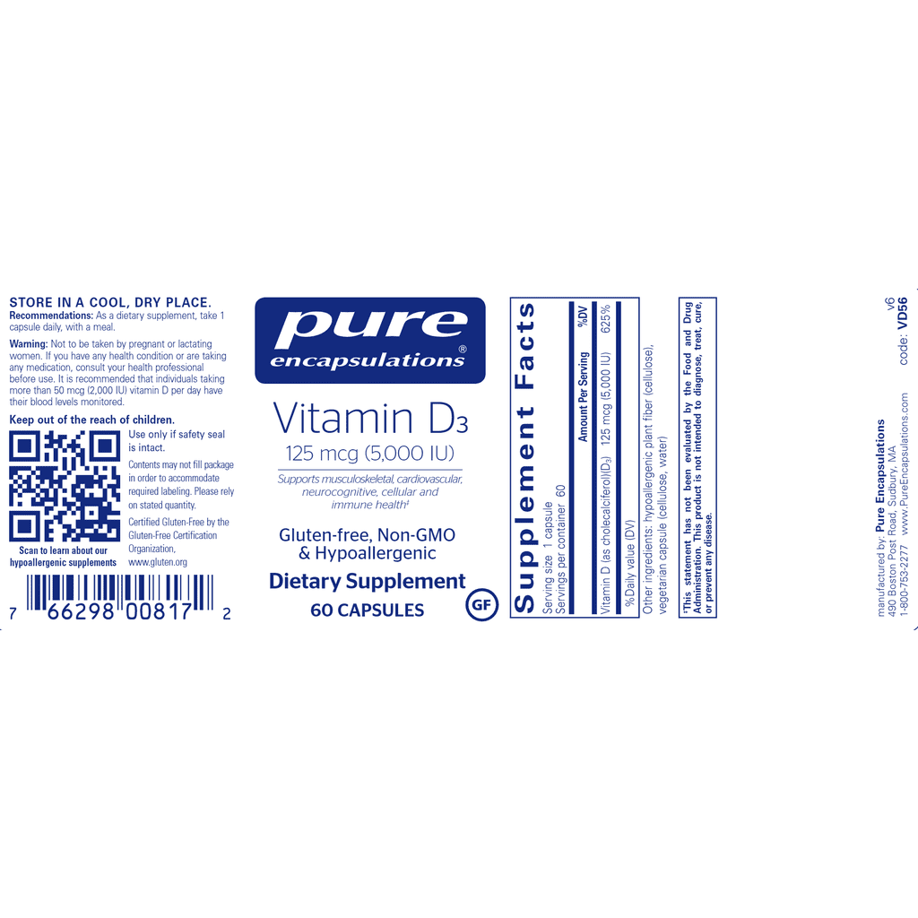 Vitamin D3 by Pure Encapsulations Label