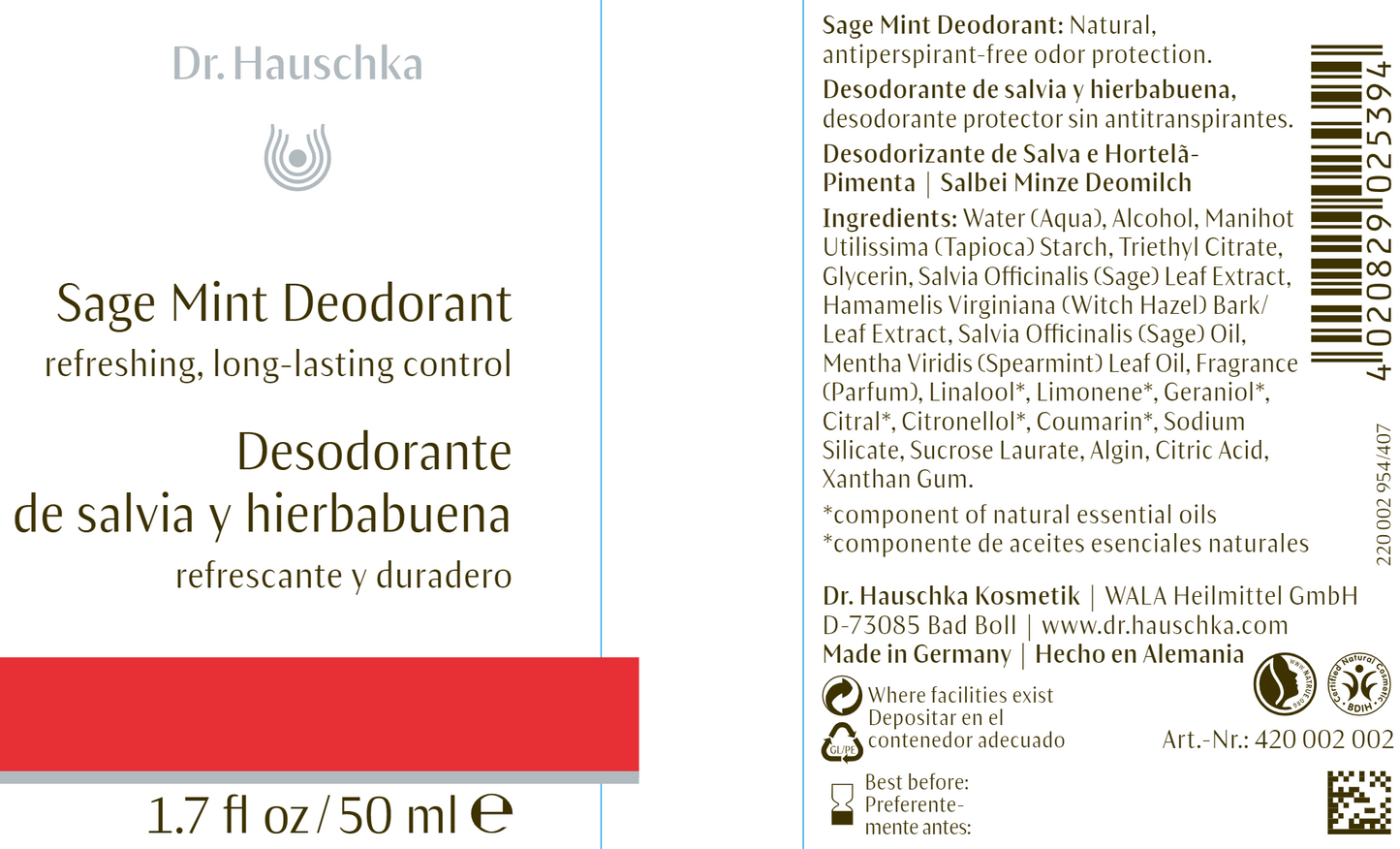 Dr. Hauschka Sage Mint Deodorant Label